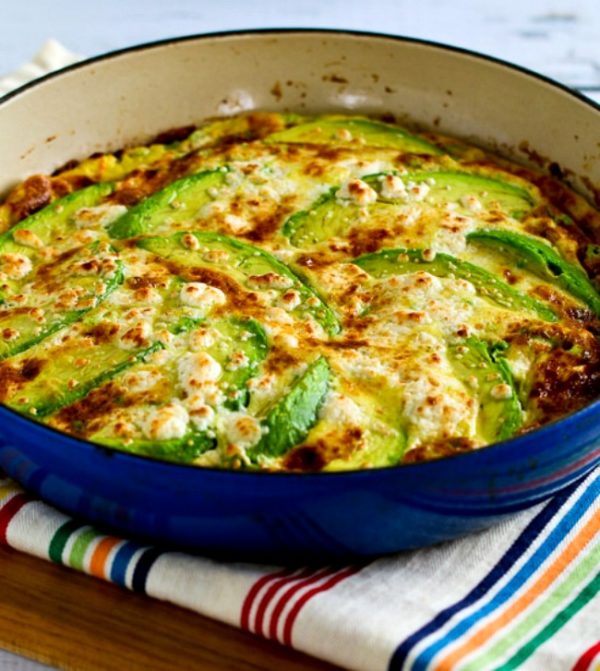 avocado keto frittata with mozzarella and cojita cheese