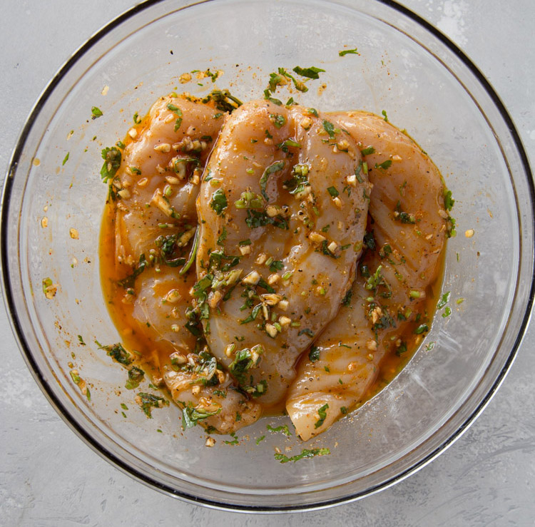 keto salsa chicken breasts in marinade