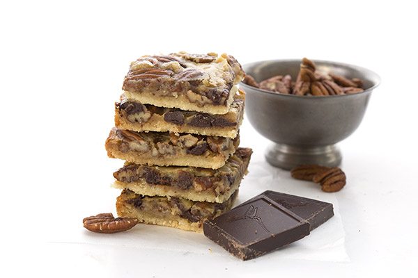 keto holiday pecan pie bars served