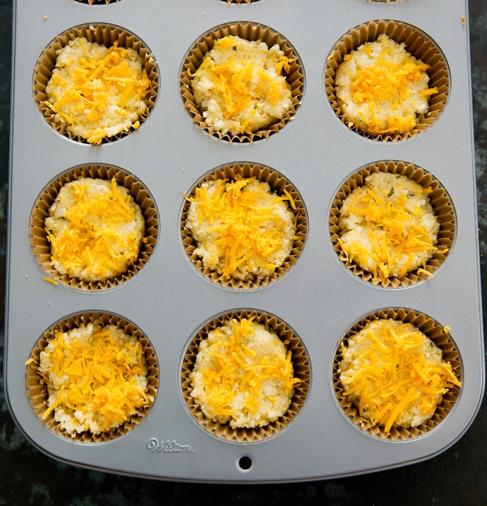 keto cauliflower muffins in muffin tin