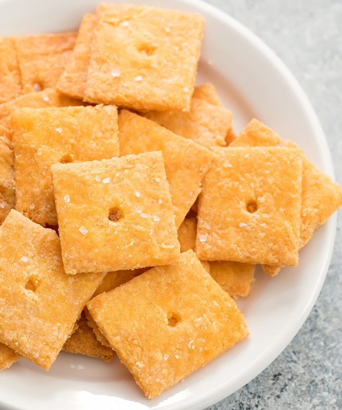 keto cheddar crackers served