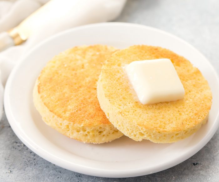 keto english muffin served with butter spread
