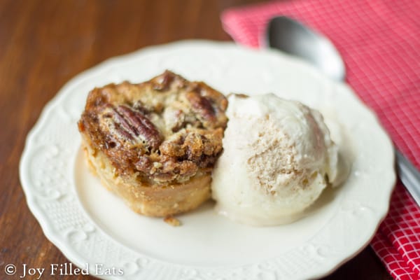 keto pecan pie tart served with ice cream