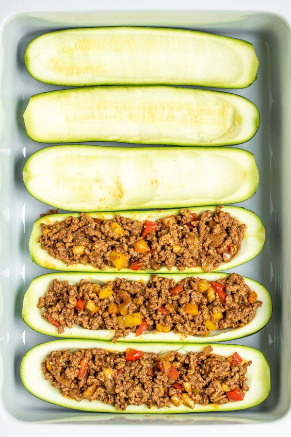 keto zucchini taco boats before baking